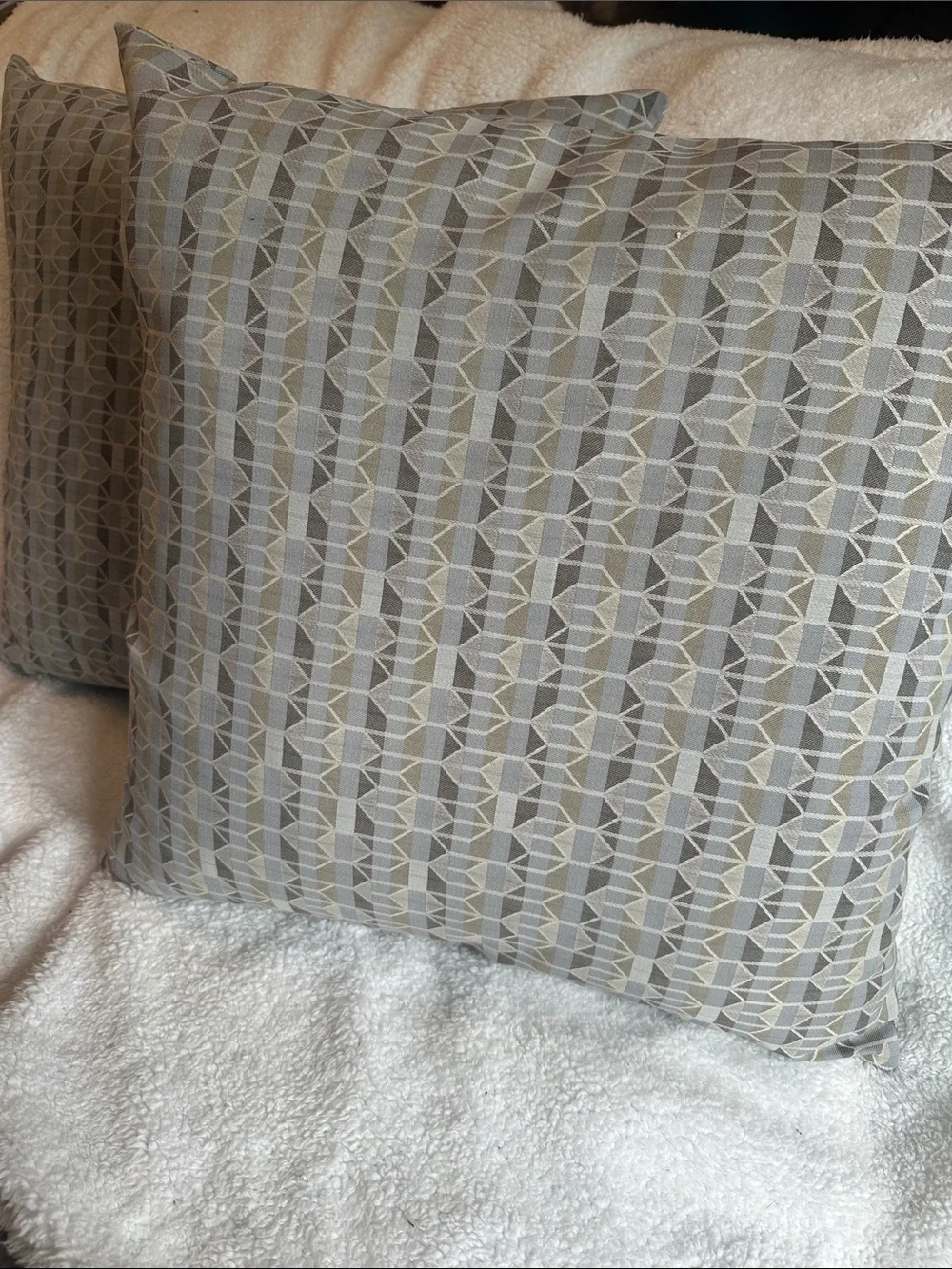 Pattern Throw Pillow Pair Gray and Taupe indoor/outdoor waterproof covers only